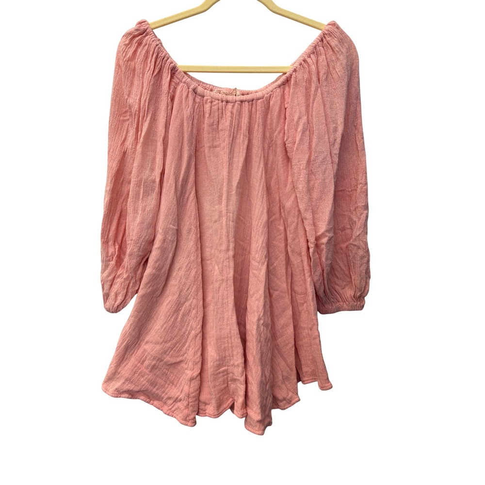Jens Pirate Booty Pink Gauze Off Shoulder Boho Tunic Top XS